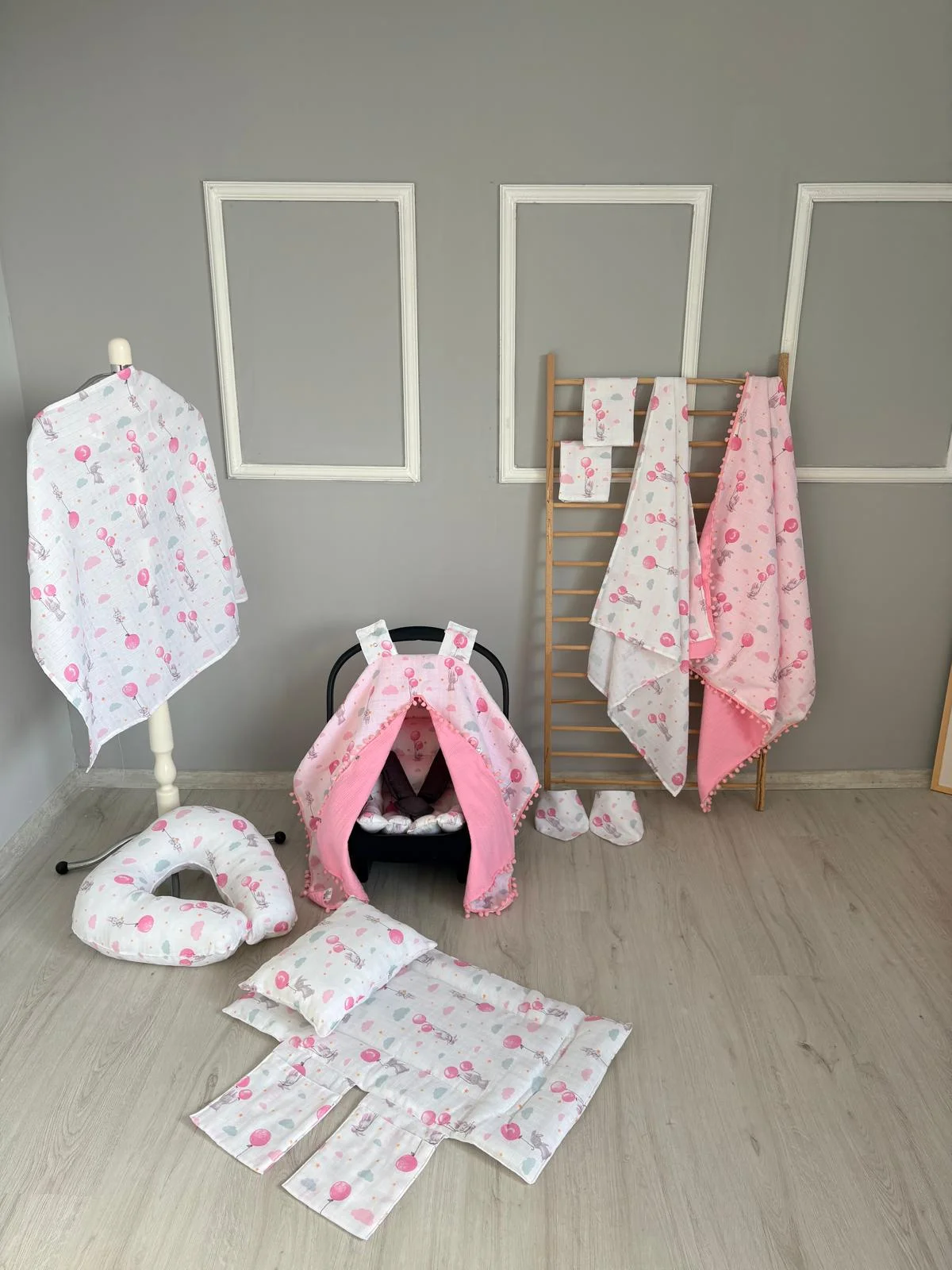 % 100 Pamuk 12 Parça Çift Taraflı Muslin Set Şeker Müslin Pembe Pike