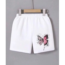 Wear Vexel Kadın Beli Lastikli Baskılı Mini Şort - Beyaz Çok Renkli