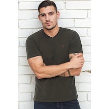 T9568 Dewberry V Yaka Erkek T-shırt-haki Haki