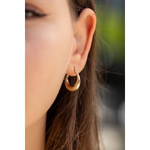 Uşaklıhafız 14 Ayar Altın Kruvasan Model Kadın Kalın Halka Küpe