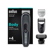Braun Bodygroomer Series 5, 4 Aksesuarlı Erkek Elektrikli Vücut Tıraş Makinesi, Özel Bölge Ve Vücut İçin Kablosuz Düzeltici, 100 Dakikalık Pil, Su Geçirmez Vücut Kılı Düzeltici, Bg5370, Gri Diğer