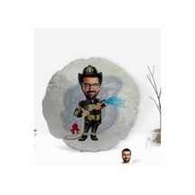 Kişiye Özel Itfaiyeci Karikatürlü Yuvarlak Dekoratif Kırlent Yast