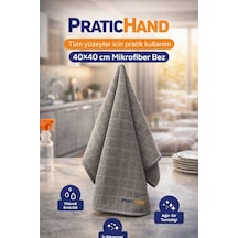 Pratichand Profesyonel Mikrofiber Bez 40x40 Cm - Gri / Tüm Yüzeyler İçin Ultra Emici Temizlik Bezi