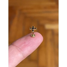 316 Cerrahi Çelik Tragus Helix Kıkırdak Conch Minimal Haç Piercing Pembe Altın