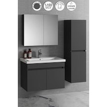 Çiğdem 80+35 Cm Antrasit Gri Mdf Sepetli Asma Banyo Dolabı Takımı Antrasit - Gri