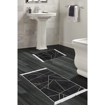 Eko Trend Djt 2 Li Yıkanabilir Kaymaz Taban Banyo Paspas Klozet Takımı 717 Modern Lacivert 50 X 80 - 40 X 50 Siyah