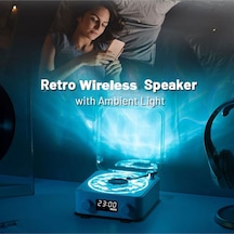 Retro Pikap Hoparlör Kablosuz Bluetooth Plak Tarzı Çalar Stereo Ses Rgb Projeksiyon Lambası Etkili