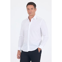 İmza Beyaz Uzun Kol Sert Yaka Düz Pamuklu Slim Fit Gömlek 1004260008