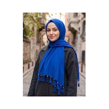 Umttrend Pamuklu Boncuklu Püsküllü Kadın Yazma Eşarp 110x110 Cm Lacivert