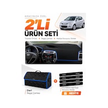 Hyundai İ20 2008-2014 Uyumlu Torpido Örtüsü + Deri Bagaj Çantası + Sticker Seti - Siyah Mavi