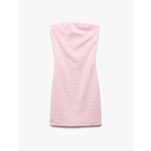 Koton Straplez Bodycon Taş Detaylı Mini Elbise Pembe 5sak80074fk Gül