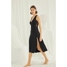 Monamise Kadın Siyah Sıfır Kol Gecelik 20004 Siyah