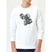 Beer Kuru Kafa Baskılı Beyaz Erkek Örme Sweatshirt