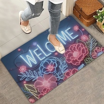 Valerine Life Neon Zambak Çiçekleri Welcome Kapı Önü Paspası 45x70cm