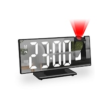 Siyah & Beyaz Dijital Çalar Saat 180 Dönüş Projeksiyon Masa Saati 12/24h Usb Projektör Led Saat