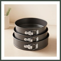 Bezos 3'lü Yuvarlak Metal Kelepçeli Kek Kalıp Seti 24-26-28 Cm Nhr