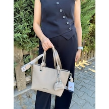 Just Polo Kadın Yeni Sezon Yumuşak Deri 4 Bölmeli Ayarlanabilir Askılı Lüks El Ve Omuz Çantası Shopper Bej