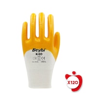 Beybi K40 Sarı Nitril Kaplı Pamuk ve Polyester Örgü İş Eldiveni 10 Beden 120 Çift