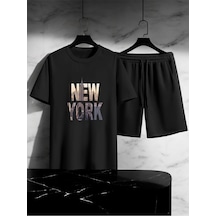 Uyguntarz Unisex New York Tasarım Basklı Tshirt Şort Takımı Siyah Uyguntarz Unisex New York Tasarım Basklı Tshirt Şort Takımı Siyah
