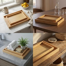 2'li Ekonomik Ahşap Bambu Tepsi Seti - Çay Kahve Sunum Ve Dekoratif Düzenleyici Tepsi 20x30 Cm & 35x25 Cm - Doğal Ve Kahve Renk Seçenekli Doğal Bambu Çok Renkli
