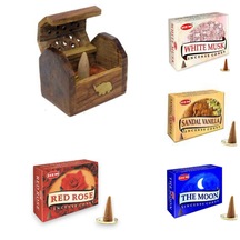 4 Paket Karışık Konik Tütsü Ve Kapaklı Ahşap Tutsuluk