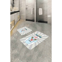 Gri Hayvanlı Banyo Halısı Klozet Takımı Paspas Seti Bs266n11