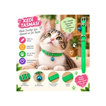 Kedi Tasması Yeşil Deri Mavi Zilli Ayarlanabilir Dikişli Kedi Boyun Tasması