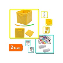 Sarı Çok Amaçlı Dolap İçi Düzenleyici Kutu + 10 Gözlü M Beden Akordiyon Organizer - 2li Set J2b5j3 Belirtilmemiş