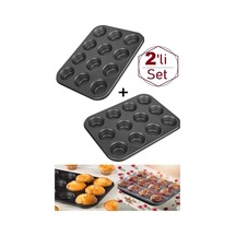 12 Bölmeli Muffin Kek Kalıbı 2 Li Set Yanmaz Yapışmaz Çörek Cupcake