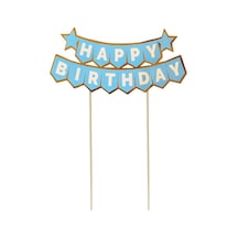 Pasta Üstü Banner Happy Birthday Mavi Altın