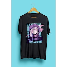 Şirin Anime Kız Manga Japon Çizim Tasarım Baskılı Unisex Tişört Siyah