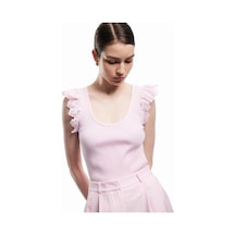 Koton Kolsuz Brodeli Fırfır Detaylı Triko Bluz Pembe 5sak30063ht Gül