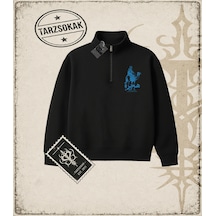 Tarzsokak Gotik & Grunge Streetwear Hıjrah Yarım Fermuarlı Sweatshirt Siyah