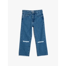Koton Kot Pantolon Yıpratılmış Detaylı Pamuklu- Straight Jean Orta İndigo 5wkg40087ad İndigo Indigo
