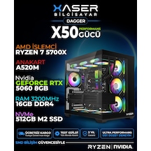 Xaser Dagger X50 R7-5700X 16 GB 512 GB SSD 8 GB RTX5060 Free Dos Masaüstü Oyuncu Bilgisayarı