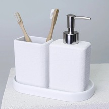 By Selim Linen Beyaz 5 Parça Polyester Banyo Seti Beyaz
