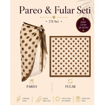 Tarzını Seç Premium Kahverengi Puantiyeli 2 Li Yırtmaçlı Bağlamalı Pareo Ve Bandana Seti 155x111 Cm / 70x70 Cm Kahverengi Puantiye