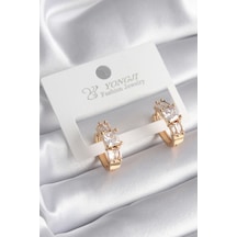 Pirinç Gold Renk Kare Zirkon Taşlı Kadın Küpe Çok Renkli