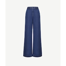 Yargıcı Örgü Kemer Detaylı Yüksek Bel Geniş Paça Denim Pantolon 25ykpn3078p 485 Mavi