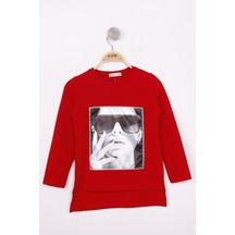 Toontoy Kız Çocuk Gözlüklü Kız Baskılı Sweatshirt Kırmızı