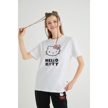 Hello Kitty Lisanslı Baskılı Basic Beyaz T-shirt Kalıp Pamuk Renkli