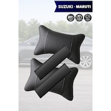 Suzuki Maruti Uyumlu Siyah Set Deri Kemer Koruyucu Lüks Deri Yastık