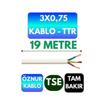 Öznur 3x0,75 Ttr Kablo Beyaz Metre Seçenekli - 19 Metre