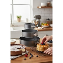 Çınar 3 Lü Kelepçeli Kek Kalıbı - 3 Lü Kek Kalıbı Seti 24-26-28 Cm. Gri