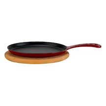 Lava Döküm Oval Fajita Tabağı Döküm Demir Yekpare Saplı Kayın Servis Ahşabı Ölçü 17x23cm.-bordo Bordo