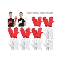 Çocuk Gösteri Eldiven Seti 5 Çift Beyaz &amp 5 Çift Kırmızı 3+ Yaş