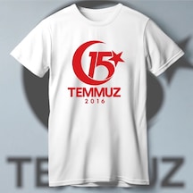 Barlashive 15 Temmuz Demokrasi Ve Milli Birlik 2016 Anma Baskılı Bisiklet Yaka T-shirt - Beyaz Çok Renkli