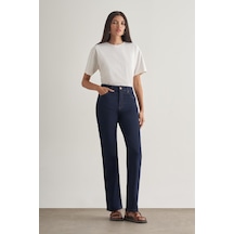 Mizalle Straight Fit Yüksek Bel Lacivert Denim Pantolon Lacivert