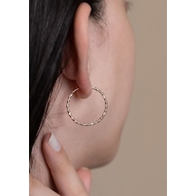 14 Ayar Altın Parıltı Halka Küpe 2,4 Cm Sarı Altın