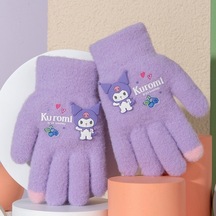 Petityu Kuromi Mor Örme Yün Eldiven Parmak Ucu Pembe 3-7 Yaş Mor